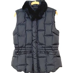 Kate Hill Black Down Quilted Puffer Vest W/ Removable Fur Collar - Small